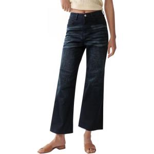 imageWide Leg High Waisted Jeans for Women Trendy Stretchy Cropped Straight Leg Flare Jeans Frayed Hem Baggy Denim PantsBlack