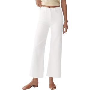 imageWide Leg High Waisted Jeans for Women Trendy Stretchy Cropped Straight Leg Flare Jeans Frayed Hem Baggy Denim PantsWhite