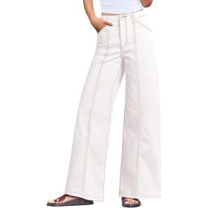 imageWomens High Waisted Wide Leg Jeans Trendy Baggy Stretchy HighRise Denim Pants FallWhite