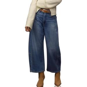 imageWomens Wide Leg Jeans Mid Rise Baggy Boyfriend Stretchy Ankle Vintage Denim Cropped Pants Trendy 2025Dark Blue