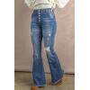imageHigh Waisted Flare Jeans for Women Stretchy Wide Leg Distressed Raw Hem Buttonfly Denim Pants 2024 Fall FashionMid Blue
