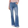 imageHigh Waisted Flare Jeans for Women Stretchy Wide Leg Distressed Raw Hem Buttonfly Denim Pants 2024 Fall FashionMid Blue