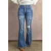 imageHigh Waisted Flare Jeans for Women Stretchy Wide Leg Distressed Raw Hem Buttonfly Denim Pants 2024 Fall FashionMid Blue