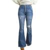 imageHigh Waisted Flare Jeans for Women Stretchy Wide Leg Distressed Raw Hem Buttonfly Denim Pants 2024 Fall FashionMid Blue