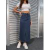 image:imageWomens High Waist Denim Maxi Skirt Stretch Summer Casual Front Slit Long Jean Skirts with Pocket Trendy 2024 Large Dark Blue