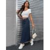 image:imageWomens High Waist Denim Maxi Skirt Stretch Summer Casual Front Slit Long Jean Skirts with Pocket Trendy 2024 Large Dark Blue