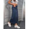 image:imageWomens High Waist Denim Maxi Skirt Stretch Summer Casual Front Slit Long Jean Skirts with Pocket Trendy 2024 Large Dark Blue