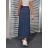image:imageWomens High Waist Denim Maxi Skirt Stretch Summer Casual Front Slit Long Jean Skirts with Pocket Trendy 2024 Large Dark Blue