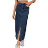 image:imageWomens High Waist Denim Maxi Skirt Stretch Summer Casual Front Slit Long Jean Skirts with Pocket Trendy 2024 Large Dark Blue