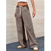 image:imagePEIHOT Low Rise Striped Pants for Women Pull On Drawstring Boho Wide Leg Jeans Trendy 2026Coffee
