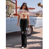 image:imagePEIHOT Vintage Bell Bottoms Flare Jeans for Women 90s High Waist Ripped Distressed Wide Leg High Rise Denim PantsBlack