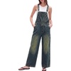 image:imagePEIHOT Womens Casual Wide Leg Denim Overalls Loose Fit Jean Jumpsuits Adjustable Strap Bib Romper FallCyanblue