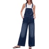 image:imagePEIHOT Womens Casual Wide Leg Denim Overalls Loose Fit Jean Jumpsuits Adjustable Strap Bib Romper FallDarkblue