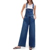 image:imagePEIHOT Womens Casual Wide Leg Denim Overalls Loose Fit Jean Jumpsuits Adjustable Strap Bib Romper FallMidblue