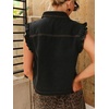 image:imageWomens Casual Denim Vest Sleeveless Ruffle Cuffed Cropped Jacket Tops 2026Black