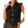 image:imageWomens Casual Denim Vest Sleeveless Ruffle Cuffed Cropped Jacket Tops 2026Black