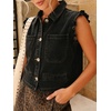 image:imageWomens Casual Denim Vest Sleeveless Ruffle Cuffed Cropped Jacket Tops 2026Black