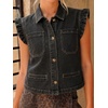 image:imageWomens Casual Denim Vest Sleeveless Ruffle Cuffed Cropped Jacket Tops 2026Grey