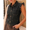 image:imageWomens Casual Denim Vest Sleeveless Ruffle Cuffed Cropped Jacket Tops 2026Grey