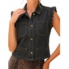 image:imageWomens Casual Denim Vest Sleeveless Ruffle Cuffed Cropped Jacket Tops 2026Grey