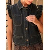 image:imageWomens Casual Denim Vest Sleeveless Ruffle Cuffed Cropped Jacket Tops 2026Grey
