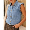 image:imageWomens Casual Denim Vest Sleeveless Ruffle Cuffed Cropped Jacket Tops 2026Lightblue