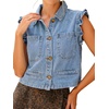 image:imageWomens Casual Denim Vest Sleeveless Ruffle Cuffed Cropped Jacket Tops 2026Lightblue