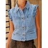 image:imageWomens Casual Denim Vest Sleeveless Ruffle Cuffed Cropped Jacket Tops 2026Lightblue