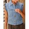 image:imageWomens Casual Denim Vest Sleeveless Ruffle Cuffed Cropped Jacket Tops 2026Lightblue