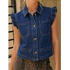 image:imageWomens Casual Denim Vest Sleeveless Ruffle Cuffed Cropped Jacket Tops 2026Midblue