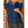 image:imageWomens Casual Denim Vest Sleeveless Ruffle Cuffed Cropped Jacket Tops 2026Midblue