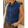 image:imageWomens Casual Denim Vest Sleeveless Ruffle Cuffed Cropped Jacket Tops 2026Midblue
