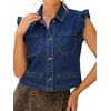 image:imageWomens Casual Denim Vest Sleeveless Ruffle Cuffed Cropped Jacket Tops 2026Midblue