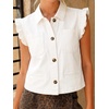 image:imageWomens Casual Denim Vest Sleeveless Ruffle Cuffed Cropped Jacket Tops 2026White