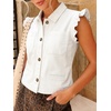 image:imageWomens Casual Denim Vest Sleeveless Ruffle Cuffed Cropped Jacket Tops 2026White