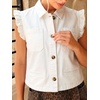 image:imageWomens Casual Denim Vest Sleeveless Ruffle Cuffed Cropped Jacket Tops 2026White