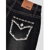 image:imageWomens Mid Rise Bootcut Jeans Western Rhinestone Stretchy Denim PantsBlack Rhinestone