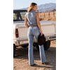 image:imageWomens Mid Rise Bootcut Jeans Western Stretchy Straight Leg Denim PantsMid Blue