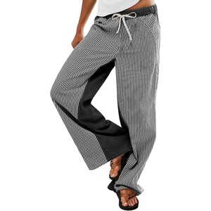 image:imagePEIHOT Low Rise Striped Pants for Women Pull On Drawstring Boho Wide Leg Jeans Trendy 2026Blackgrey
