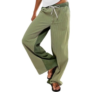 image:imagePEIHOT Low Rise Striped Pants for Women Pull On Drawstring Boho Wide Leg Jeans Trendy 2026Green
