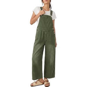 image:imagePEIHOT Womens Casual Wide Leg Denim Overalls Loose Fit Jean Jumpsuits Adjustable Strap Bib Romper FallArmygreen