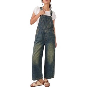 image:imagePEIHOT Womens Casual Wide Leg Denim Overalls Loose Fit Jean Jumpsuits Adjustable Strap Bib Romper FallCyanblue