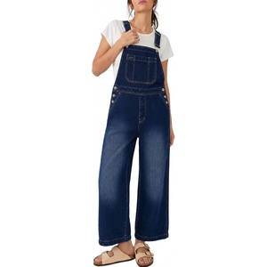image:imagePEIHOT Womens Casual Wide Leg Denim Overalls Loose Fit Jean Jumpsuits Adjustable Strap Bib Romper FallDarkblue