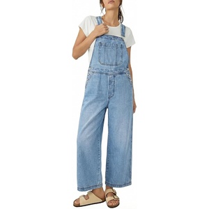 image:imagePEIHOT Womens Casual Wide Leg Denim Overalls Loose Fit Jean Jumpsuits Adjustable Strap Bib Romper FallLightblue