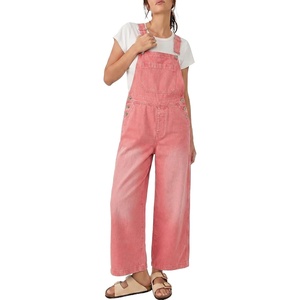 image:imagePEIHOT Womens Casual Wide Leg Denim Overalls Loose Fit Jean Jumpsuits Adjustable Strap Bib Romper FallPink
