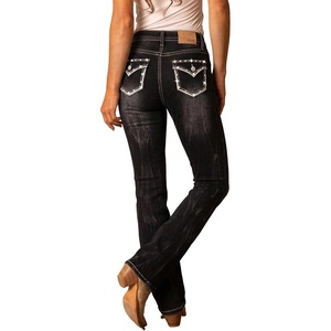 image:imageWomens Mid Rise Bootcut Jeans Western Rhinestone Stretchy Denim PantsBlack Rhinestone