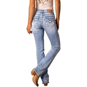image:imageWomens Mid Rise Bootcut Jeans Western Rhinestone Stretchy Denim PantsLightblue Rhinestone