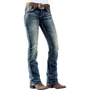 image:imageWomens Mid Rise Bootcut Jeans Western Stretchy Straight Leg Denim PantsCyan Blue