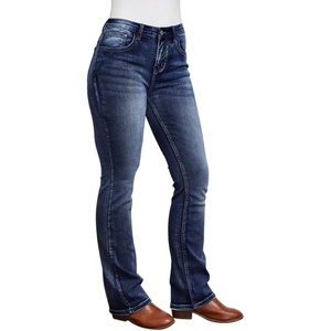 image:imageWomens Mid Rise Bootcut Jeans Western Stretchy Straight Leg Denim PantsDark Blue