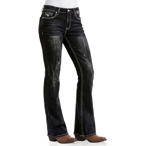 image:imageWomens Mid Rise Flared Jeans Western Distressed Stretchy Denim PantsBlackripped